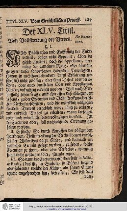 Der XLV. Titul. Von Vollstreckung der Urtheil