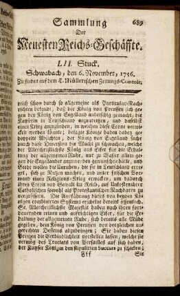 LII. Stuck. Schwabach, den 6. November, 1756.