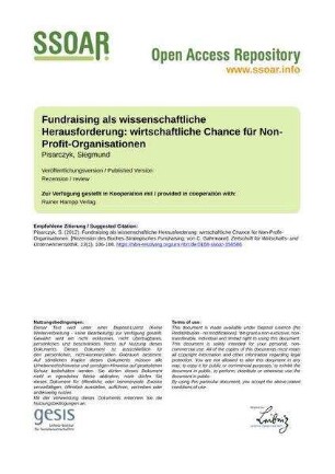 Fundraising als wissenschaftliche Herausforderung: wirtschaftliche Chance für Non-Profit-Organisationen