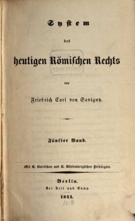 System des heutigen römischen Rechts, 5