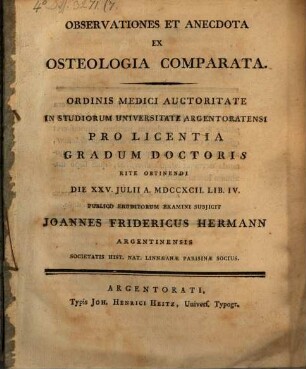 Observationes Et Anecdota Ex Osteologia Comparata