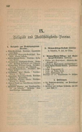 IX. Religiöse und Wohlthätigkeits-Vereine