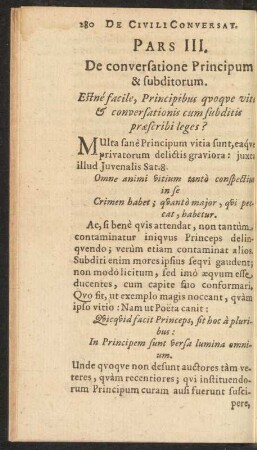 Pars III. De conversatione Principum & subditorum.