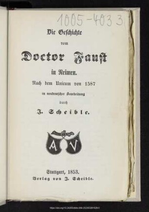 Die Geschichte vom Doctor Faust in Reimen : nach dem Unicum von 1587