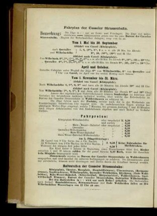 Fahrplan der Casseler Strassenbahn