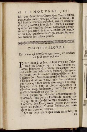 Chapitre Second. De ce qui est nécessaire pour jouer, & combien on peut jouer ensemble