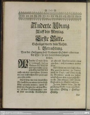 Anderte Ubung Auff den Montag. Erste Bitte. Geheiligt werde dein Nahm
