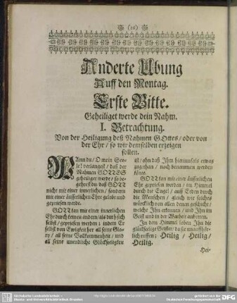 Anderte Ubung Auff den Montag. Erste Bitte. Geheiligt werde dein Nahm