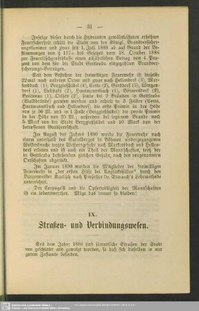 IX. Straßen- und Verbindungswesen