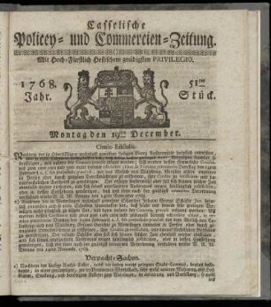 51tes Stueck, Montag den 19ten December. 1768
