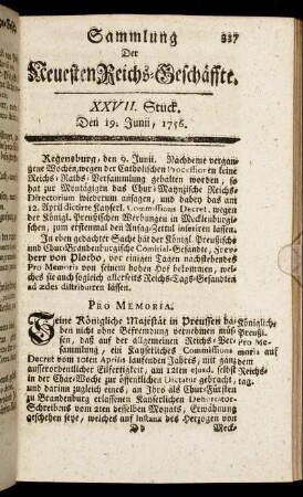 XXVII. Stuck. Den 19. Junii, 1756.