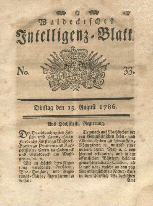 No. 33, Dinstag den 15. August 1786