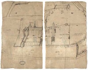 Breitenau, ehem. Kloster, Kirche und Klausur (recto), westliche Vorhöfe (verso)