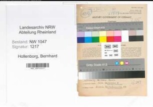 Entnazifizierung Bernhard Hollenborg , geb. 23.01.1913 (Angestellter)