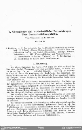 Geologische und wirtschaftliche Betrachtungen über Deutsch-Südwestafrika