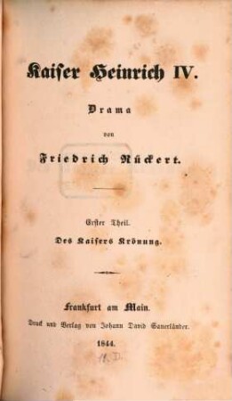 Kaiser Heinrich IV. : Drama, 1. Des Kaisers Krönung