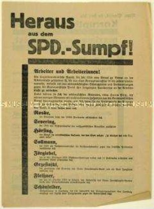 Flugblatt der KPD gegen die SPD und Aufruf zu den Kommunalwahlen 1929