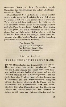 Fünftes Kapitel. Des Reichskanzlers linke Hand