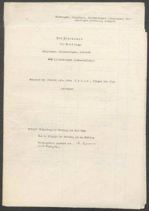 2 Fragebogen und 2 Karten Ringingen, Salmendingen und Schlatt, Kreis Hechingen, Hohenzollern