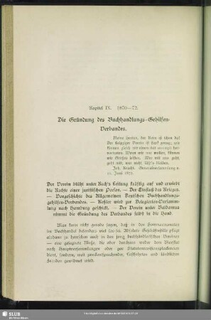 Kapitel IX. 1870-72. Die Gründung des Buchhandlungs-Gehilfen-Verbandes