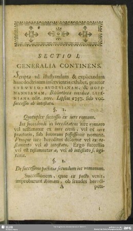 Sectio I. Generalia Continens