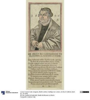Martin Luther; Halbfigur zur Linken, ein Buch haltend