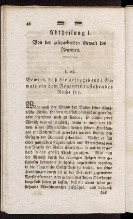 Abtheilung I. Von der gesetzgebenden Gewalt des Regenten.