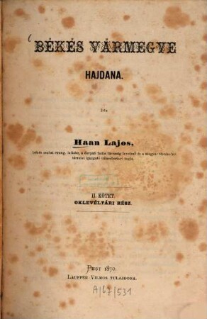 Békés vármegye hajdana, 2