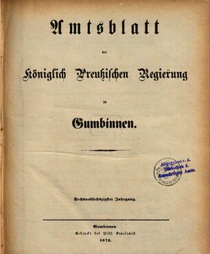 Amtsblatt des Regierungspräsidenten in Gumbinnen. 66. 1876