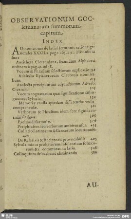 Observationum Goclenianarum summorum capitum Index