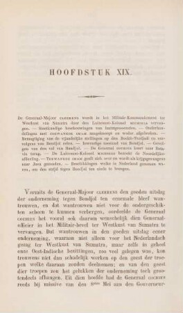 Hoofdstuk XIX. De Generaal-Majoor Cleerens wordt in het Militair-Kommandement ter Westkust van Sumatra door den Luitenant-Kolonel Michiels vervangen ...