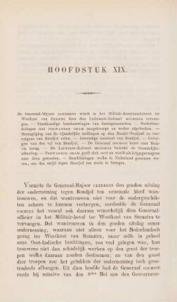 Hoofdstuk XIX. De Generaal-Majoor Cleerens wordt in het Militair-Kommandement ter Westkust van Sumatra door den Luitenant-Kolonel Michiels vervangen ...