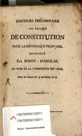 Discours préliminaire au projet de constitution pour la république française