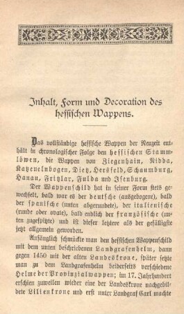 Inhalt, Form und Decoration des hessischen Wappens.