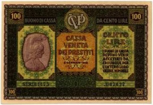 Geldschein, 100 Lire, 2.1.1918