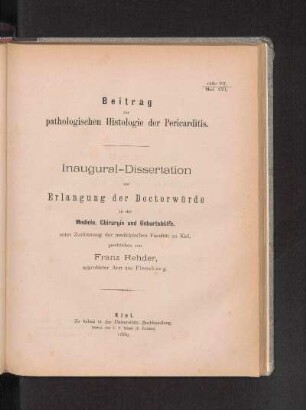 Beitrag zur pathologischen Histologie der Pericarditis.