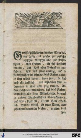 Frage: Ob die wahre Religion und Kirche zur Seligkeit allgemein nothwendig sey.