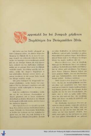 Wappentafel der bei Sempach gefallenen Angehörigen des Breisgauischen Adels.