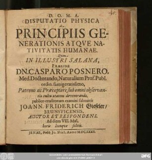 Disputatio Physica de Principiis Generationis Atque Nativitatis Humanae