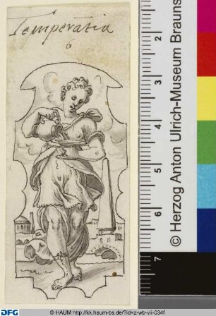 Temperantia (6) (aus einer Reihe von sechs Tugenden), Entwurf für Deckelpokal