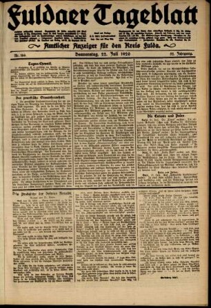 Ausgabe vom Donnerstag, den 22. Juli 1920.