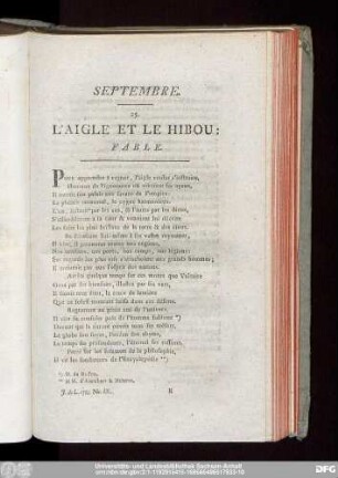 Septembre. L'Aigle Et Le Hibou: