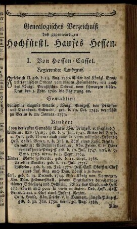 Genealogisches Verzeichniß des gegenwärtigen Hochfürstl. Hauses Hessen