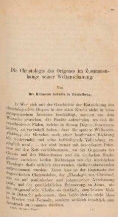 193-247 Die Christologie des Origenes im Zusammenhange seiner Weltanschauung