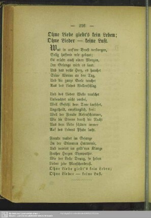 Ohne Liebe giebts kein Leben, Ohne Lieder - keine Lust