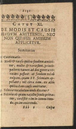 Caput XI. De Modis et Causis Feudam Amittendi, Neo Non Quibus Amissum Applicetur.