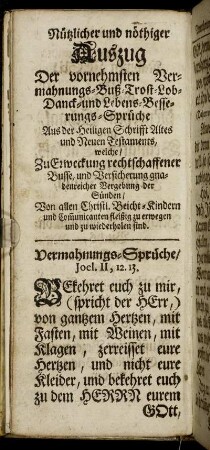 Vermahnungs-Sprüche. - Buß-Sprüche.