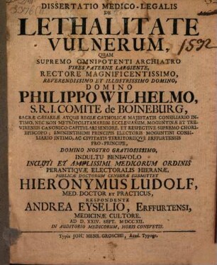 Dissertatio Medico-Legalis De Lethalitate Vulnerum