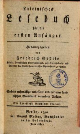 Lateinisches Lesebuch für die ersten Anfänger