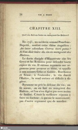 Chapitre XIII. - Quel vin doit-on boire en Mangeant les Huȋtres